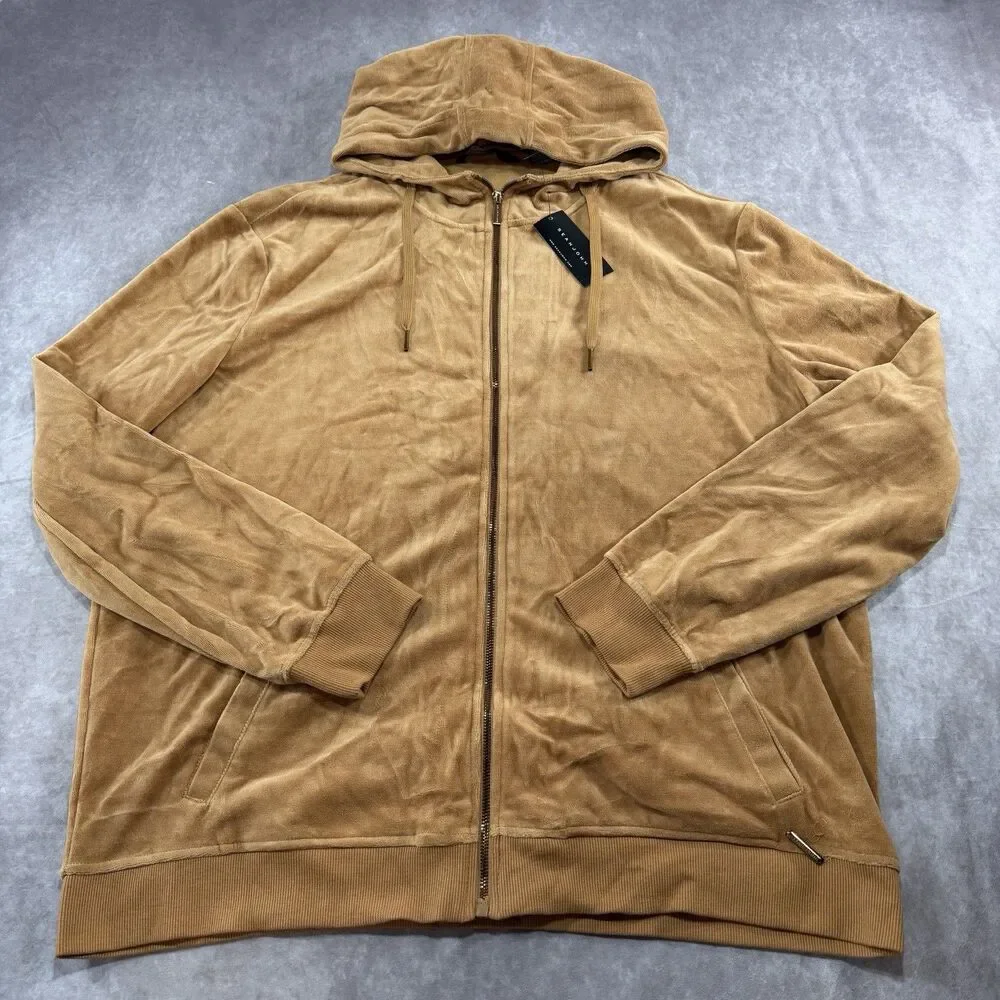 Vintage Sean John 2XL Y2K Velvet Velour Tracksuit Set Pants Hoodie Brown